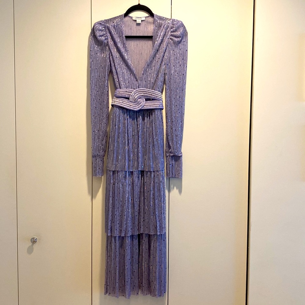 Sabina Musayev Bellissa sequined lavender long sleeve belted dress. Worn once!